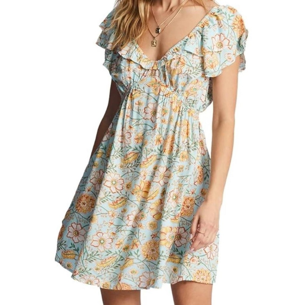 Billabong Floral Mini Dress in Blue and Orange